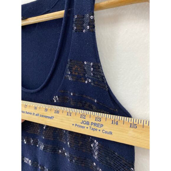 Banana Republic Navy Sequin Roll Neck Tank Top Sleeveless Casual Party Sparkle - Picture 4 of 8